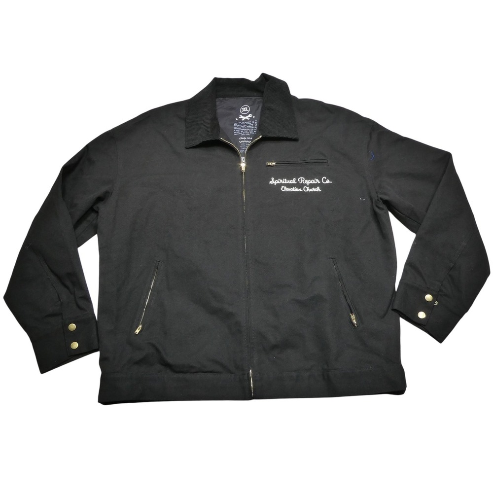 Elevation Church Jacket Mens 3XL Black Chore Embroidered Corduroy Collar Zip